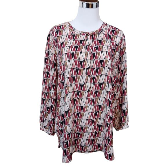 JM COLLECTION Dressy Blouse Top XL Pleated Back Career Office Event Geometric - Picture 9 of 11